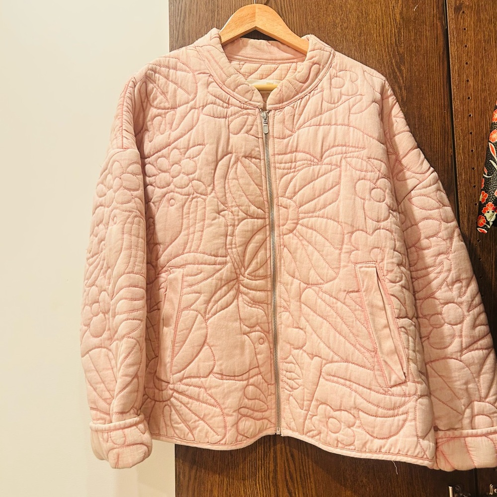 Anthropgie Quilted Pink Floral Zip Jacket